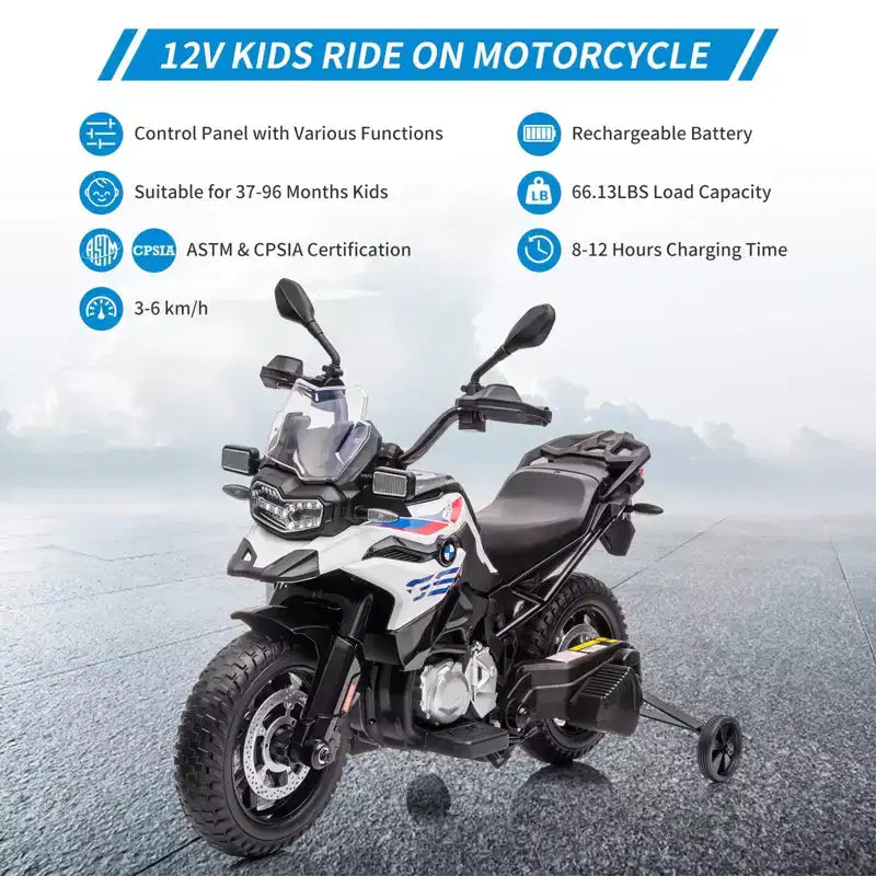 Kids Motorcycle, Licensed BMW 12V 7AH Ride On Motorcycle, Kids Car with Different Speed, High/Low Speed, LED Headlights, Spring Suspension, Music