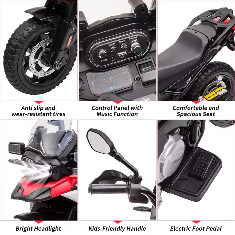 Kids Motorcycle, Licensed BMW 12V 7AH Ride On Motorcycle, Kids Car with Different Speed, High/Low Speed, LED Headlights, Spring Suspension, Music