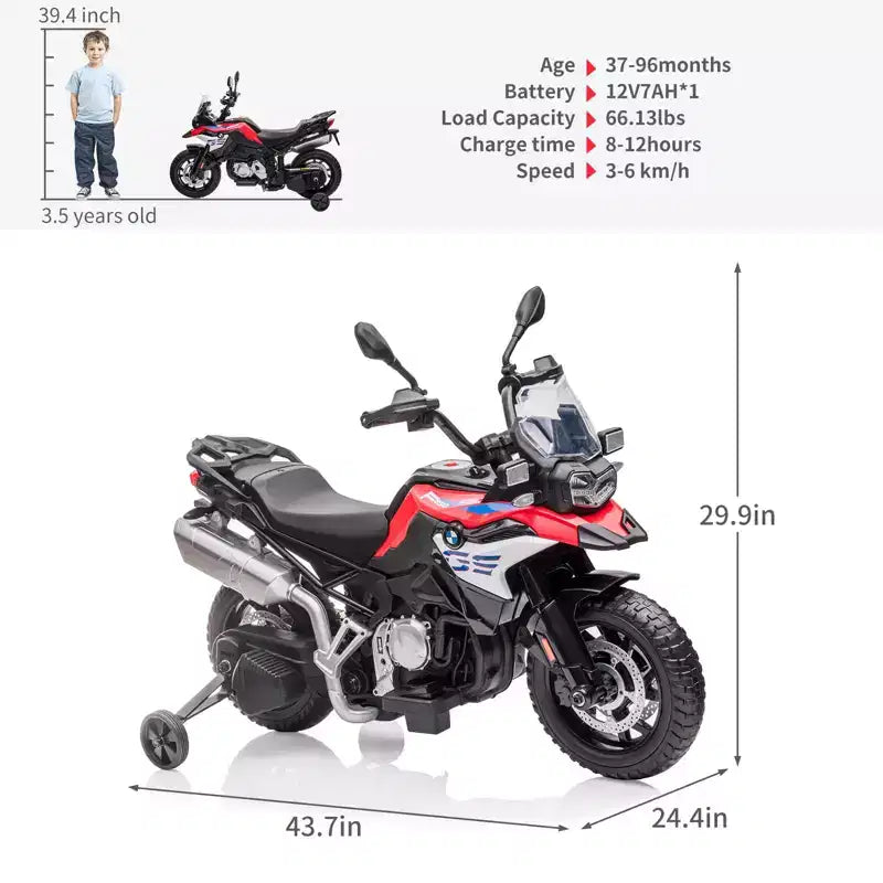Kids Motorcycle, Licensed BMW 12V 7AH Ride On Motorcycle, Kids Car with Different Speed, High/Low Speed, LED Headlights, Spring Suspension, Music