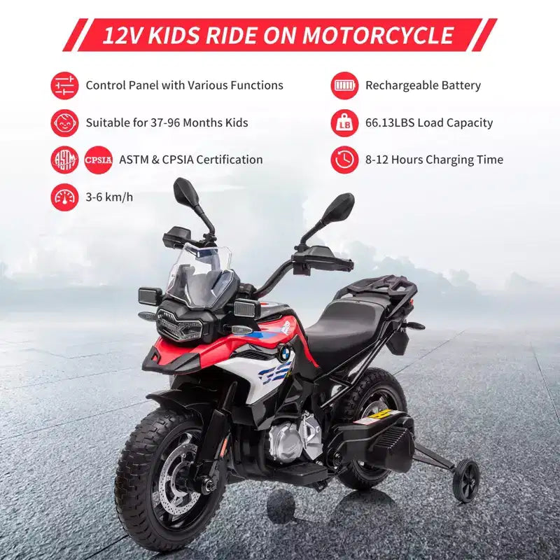 Kids Motorcycle, Licensed BMW 12V 7AH Ride On Motorcycle, Kids Car with Different Speed, High/Low Speed, LED Headlights, Spring Suspension, Music