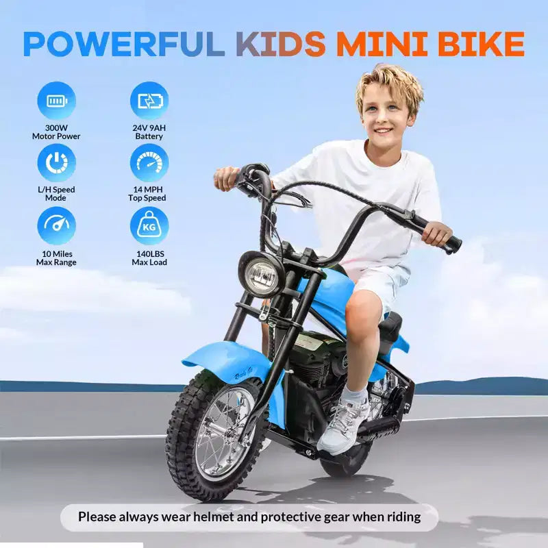 24V Kids Electric Dirt Bike - 14 MPH Off-Road Motorcycle for Ages 6-12, 250w Powerful Motor, 60 Min Ride Time, Hydraulic Suspension, Max 135 Lbs