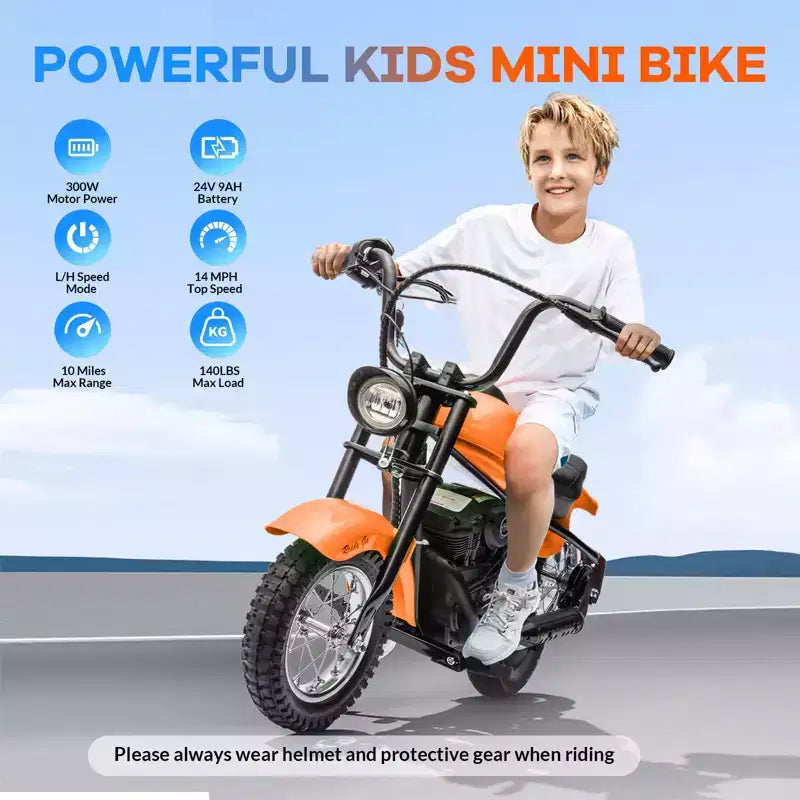 24V Kids Electric Dirt Bike - 14 MPH Off-Road Motorcycle for Ages 6-12, 250w Powerful Motor, 60 Min Ride Time, Hydraulic Suspension, Max 135 Lbs