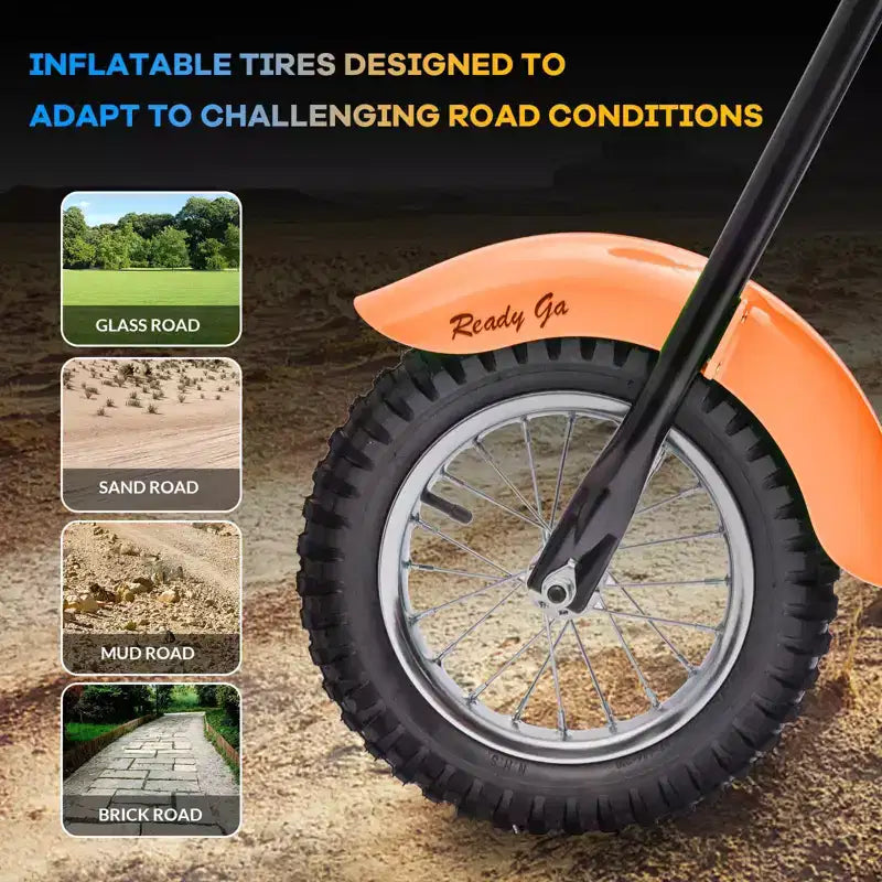 24V Kids Electric Dirt Bike - 14 MPH Off-Road Motorcycle for Ages 6-12, 250w Powerful Motor, 60 Min Ride Time, Hydraulic Suspension, Max 135 Lbs