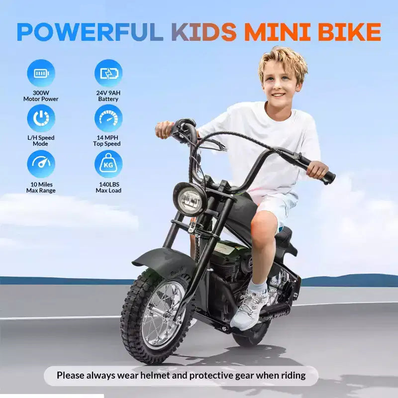 24V Kids Electric Dirt Bike - 14 MPH Off-Road Motorcycle for Ages 6-12, 250w Powerful Motor, 60 Min Ride Time, Hydraulic Suspension, Max 135 Lbs