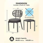 Acekool 3-Piece Wicker Bistro Set - 2 Chairs & Glass Table for Patio, Balcony & Small Spaces