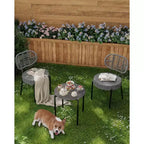 Acekool 3-Piece Wicker Bistro Set - 2 Chairs & Glass Table for Patio, Balcony & Small Spaces