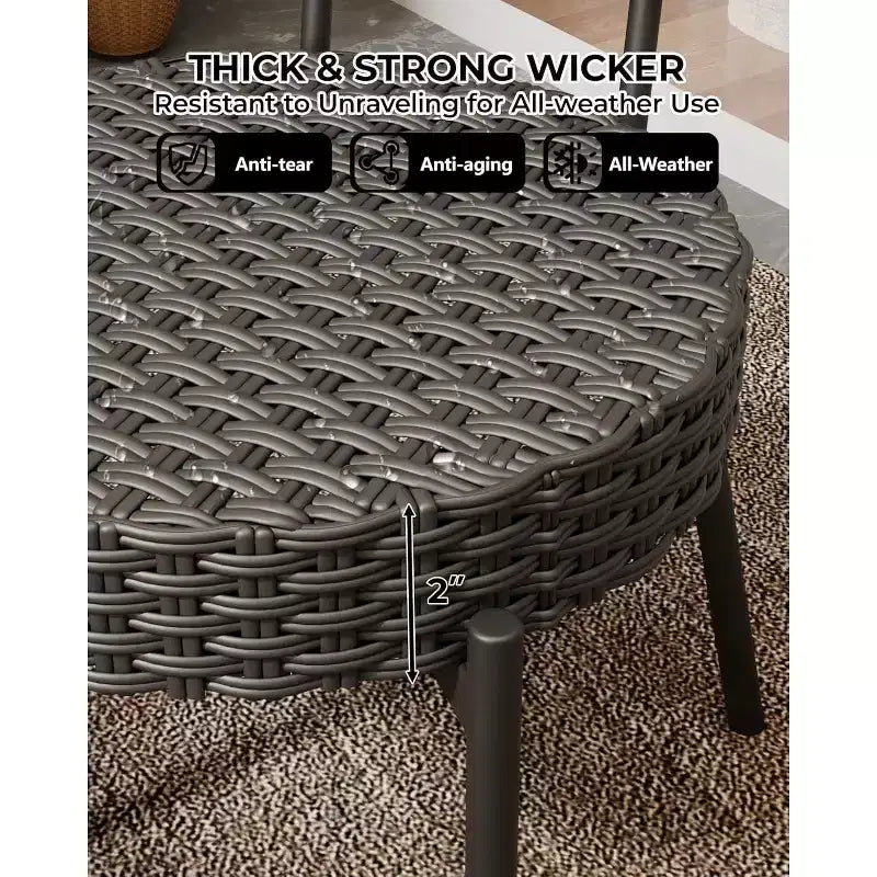 Acekool 3-Piece Wicker Bistro Set - 2 Chairs & Glass Table for Patio, Balcony & Small Spaces