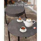 Acekool 3-Piece Wicker Bistro Set - 2 Chairs & Glass Table for Patio, Balcony & Small Spaces