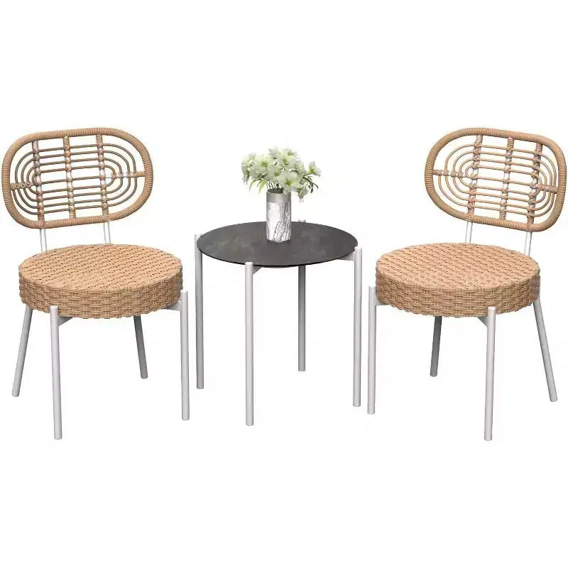 Acekool 3-Piece Wicker Bistro Set - 2 Chairs & Glass Table for Patio, Balcony & Small Spaces