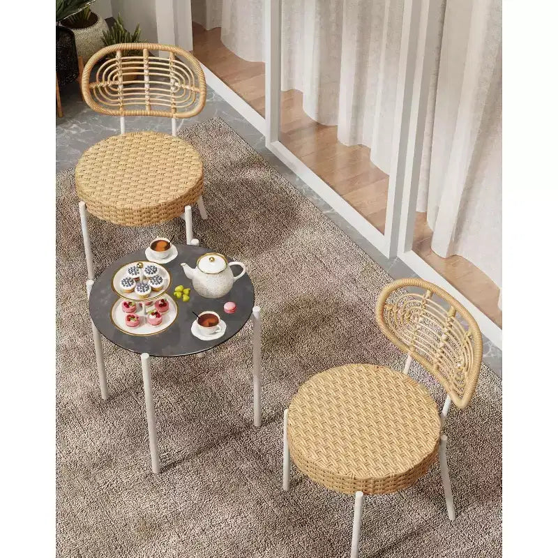 Acekool 3-Piece Wicker Bistro Set - 2 Chairs & Glass Table for Patio, Balcony & Small Spaces