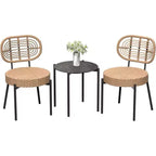 Acekool 3-Piece Wicker Bistro Set - 2 Chairs & Glass Table for Patio, Balcony & Small Spaces