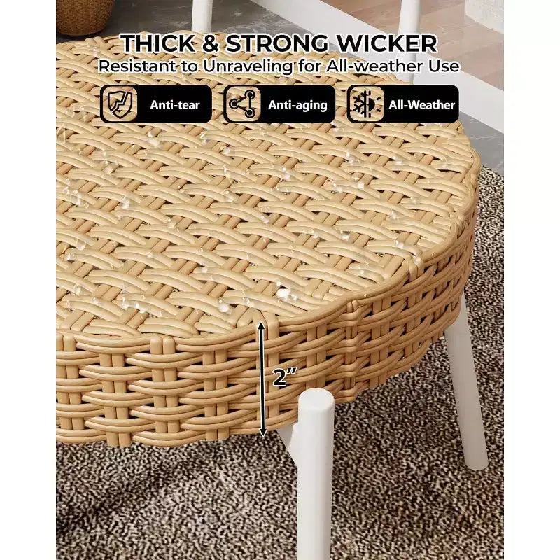Acekool 3-Piece Wicker Bistro Set - 2 Chairs & Glass Table for Patio, Balcony & Small Spaces