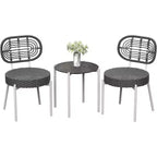 Acekool 3-Piece Wicker Bistro Set - 2 Chairs & Glass Table for Patio, Balcony & Small Spaces