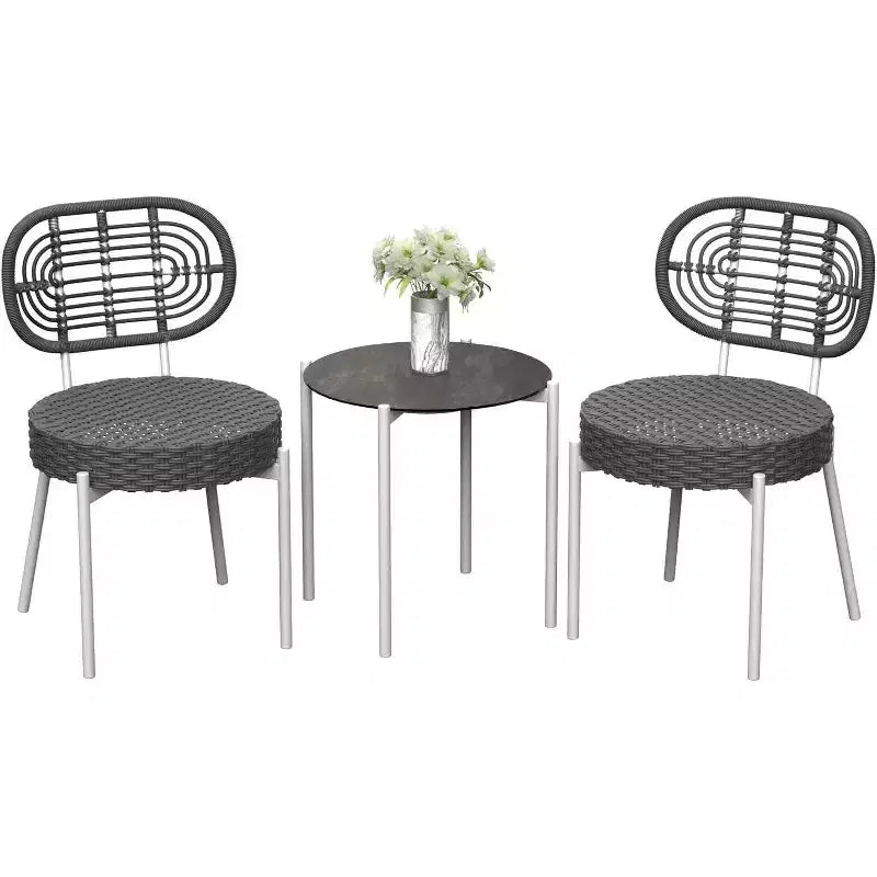 Acekool 3-Piece Wicker Bistro Set - 2 Chairs & Glass Table for Patio, Balcony & Small Spaces