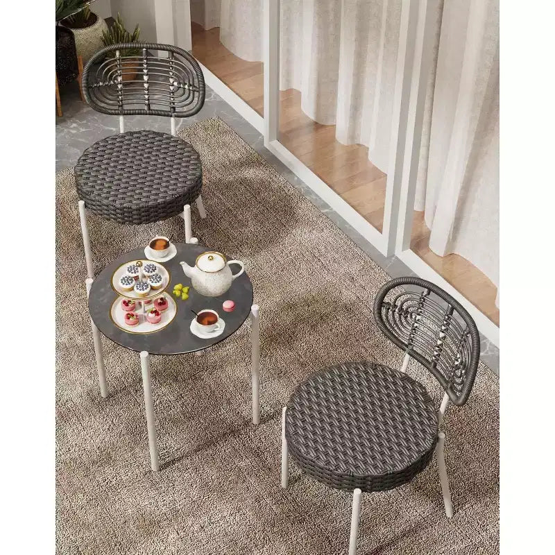 Acekool 3-Piece Wicker Bistro Set - 2 Chairs & Glass Table for Patio, Balcony & Small Spaces