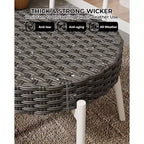 Acekool 3-Piece Wicker Bistro Set - 2 Chairs & Glass Table for Patio, Balcony & Small Spaces
