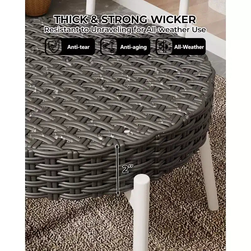 Acekool 3-Piece Wicker Bistro Set - 2 Chairs & Glass Table for Patio, Balcony & Small Spaces