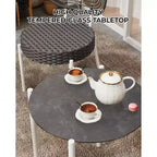 Acekool 3-Piece Wicker Bistro Set - 2 Chairs & Glass Table for Patio, Balcony & Small Spaces