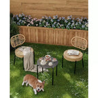 Acekool 3-Piece Wicker Bistro Set - 2 Chairs & Glass Table for Patio, Balcony & Small Spaces