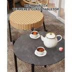 Acekool 3-Piece Wicker Bistro Set - 2 Chairs & Glass Table for Patio, Balcony & Small Spaces