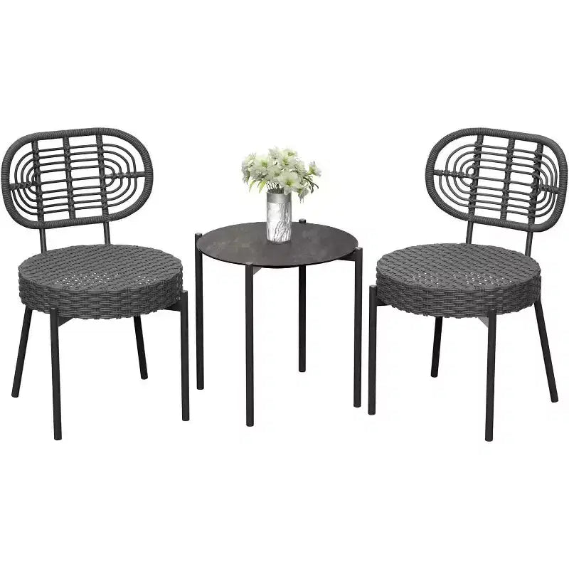 Acekool 3-Piece Wicker Bistro Set - 2 Chairs & Glass Table for Patio, Balcony & Small Spaces