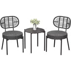 Acekool 3-Piece Wicker Bistro Set - 2 Chairs & Glass Table for Patio, Balcony & Small Spaces