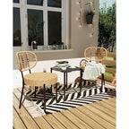 Acekool 3-Piece Wicker Bistro Set - 2 Chairs & Glass Table for Patio, Balcony & Small Spaces