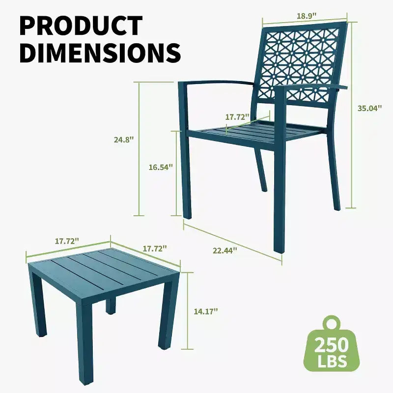 3 Piece Patio Bistro Set, Modern Carved Back Design Furniture Set, Metal Porch Chairs with Tea Table for Balcony, Garden, or Front Patio