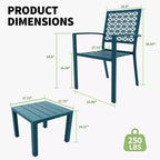 3 Piece Patio Bistro Set, Modern Carved Back Design Furniture Set, Metal Porch Chairs with Tea Table for Balcony, Garden, or Front Patio