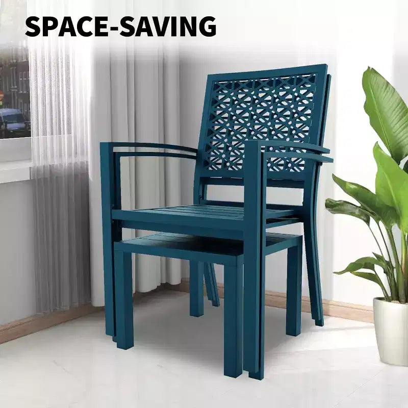 3 Piece Patio Bistro Set, Modern Carved Back Design Furniture Set, Metal Porch Chairs with Tea Table for Balcony, Garden, or Front Patio