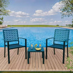 3 Piece Patio Bistro Set, Modern Carved Back Design Furniture Set, Metal Porch Chairs with Tea Table for Balcony, Garden, or Front Patio