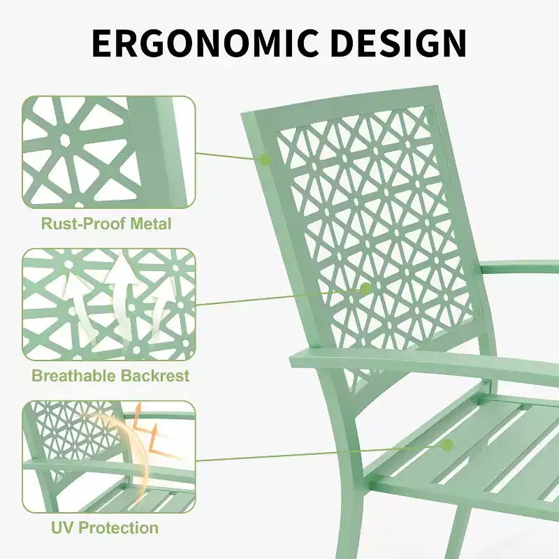 3 Piece Patio Bistro Set, Modern Carved Back Design Furniture Set, Metal Porch Chairs with Tea Table for Balcony, Garden, or Front Patio