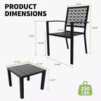 3 Piece Patio Bistro Set, Modern Carved Back Design Furniture Set, Metal Porch Chairs with Tea Table for Balcony, Garden, or Front Patio