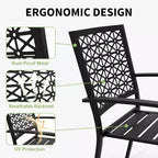 3 Piece Patio Bistro Set, Modern Carved Back Design Furniture Set, Metal Porch Chairs with Tea Table for Balcony, Garden, or Front Patio