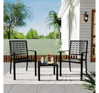 3 Piece Patio Bistro Set, Modern Carved Back Design Furniture Set, Metal Porch Chairs with Tea Table for Balcony, Garden, or Front Patio
