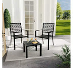 3 Piece Patio Bistro Set, Modern Carved Back Design Furniture Set, Metal Porch Chairs with Tea Table for Balcony, Garden, or Front Patio