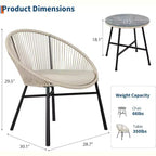 Acekool 3-Piece Outdoor Acapulco Patio Bistro Set,Cushioned Chairs & Glass Top Table, All-Weather Blue Chairs for Balcony, Pool, Garden, Backyard