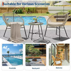 Acekool 3-Piece Outdoor Acapulco Patio Bistro Set,Cushioned Chairs & Glass Top Table, All-Weather Blue Chairs for Balcony, Pool, Garden, Backyard