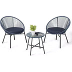 Acekool 3-Piece Outdoor Acapulco Patio Bistro Set,Cushioned Chairs & Glass Top Table, All-Weather Blue Chairs for Balcony, Pool, Garden, Backyard