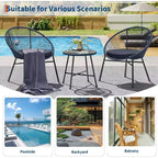 Acekool 3-Piece Outdoor Acapulco Patio Bistro Set,Cushioned Chairs & Glass Top Table, All-Weather Blue Chairs for Balcony, Pool, Garden, Backyard