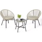 Acekool 3-Piece Outdoor Acapulco Patio Bistro Set,Cushioned Chairs & Glass Top Table, All-Weather Blue Chairs for Balcony, Pool, Garden, Backyard