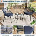 Acekool 3-Piece Outdoor Acapulco Patio Bistro Set,Cushioned Chairs & Glass Top Table, All-Weather Blue Chairs for Balcony, Pool, Garden, Backyard