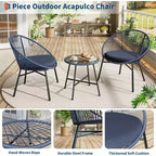 Acekool 3-Piece Outdoor Acapulco Patio Bistro Set,Cushioned Chairs & Glass Top Table, All-Weather Blue Chairs for Balcony, Pool, Garden, Backyard