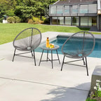 Acekool 3-Piece Acapulco Patio Bistro Set with Glass Top Table & 2 Wicker Chairs, All-Weather Outdoor Seating for Balcony and Backyard, Grey