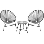 Acekool 3-Piece Acapulco Patio Bistro Set with Glass Top Table & 2 Wicker Chairs, All-Weather Outdoor Seating for Balcony and Backyard, Grey