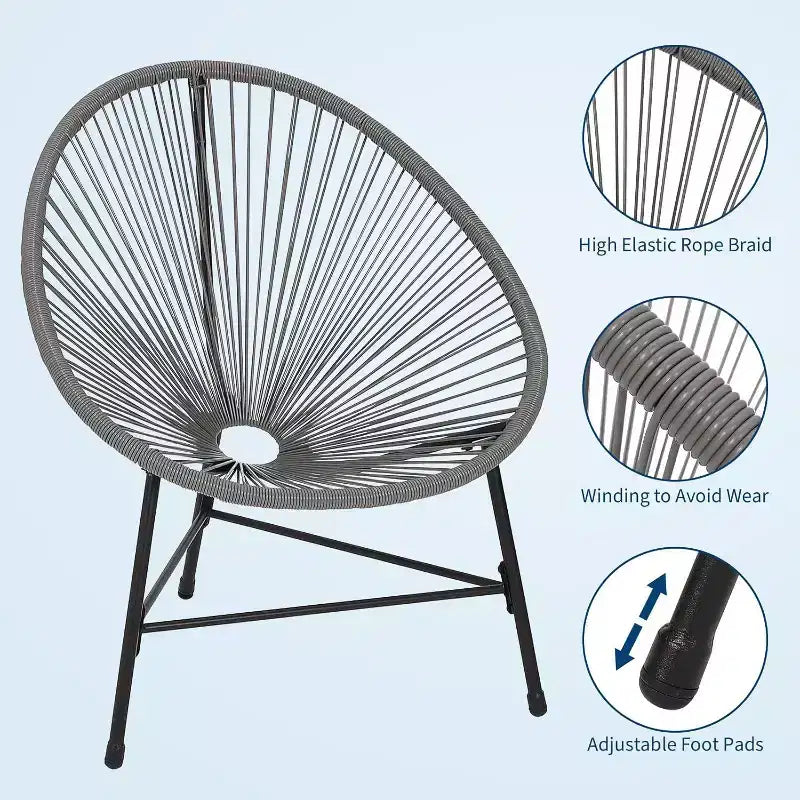 Acekool 3-Piece Acapulco Patio Bistro Set with Glass Top Table & 2 Wicker Chairs, All-Weather Outdoor Seating for Balcony and Backyard, Grey