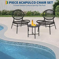 Acekool 3-Piece Outdoor Patio Bistro Set,Powder-Coated Steel Chairs & Side Table, Weather-Resistant Black Furniture for Garden, Balcony, Backyard