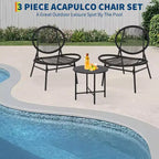 Acekool 3-Piece Outdoor Patio Bistro Set,Powder-Coated Steel Chairs & Side Table, Weather-Resistant Black Furniture for Garden, Balcony, Backyard
