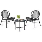 Acekool 3-Piece Outdoor Patio Bistro Set,Powder-Coated Steel Chairs & Side Table, Weather-Resistant Black Furniture for Garden, Balcony, Backyard