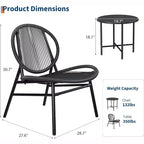 Acekool 3-Piece Outdoor Patio Bistro Set,Powder-Coated Steel Chairs & Side Table, Weather-Resistant Black Furniture for Garden, Balcony, Backyard